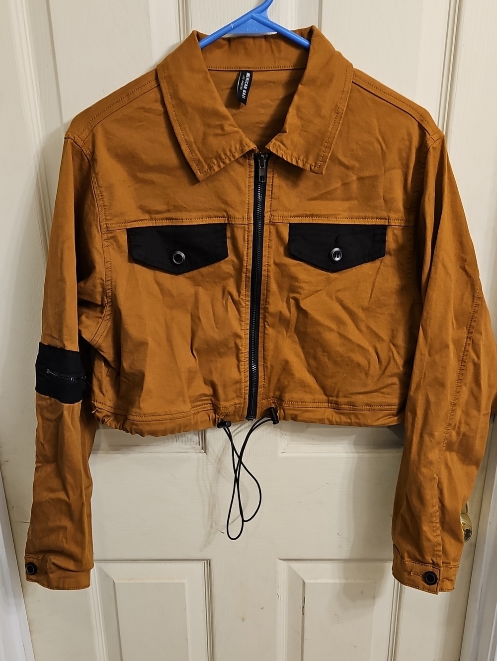 Fashion Nova Cropped Utility Jacket in Rust Brown